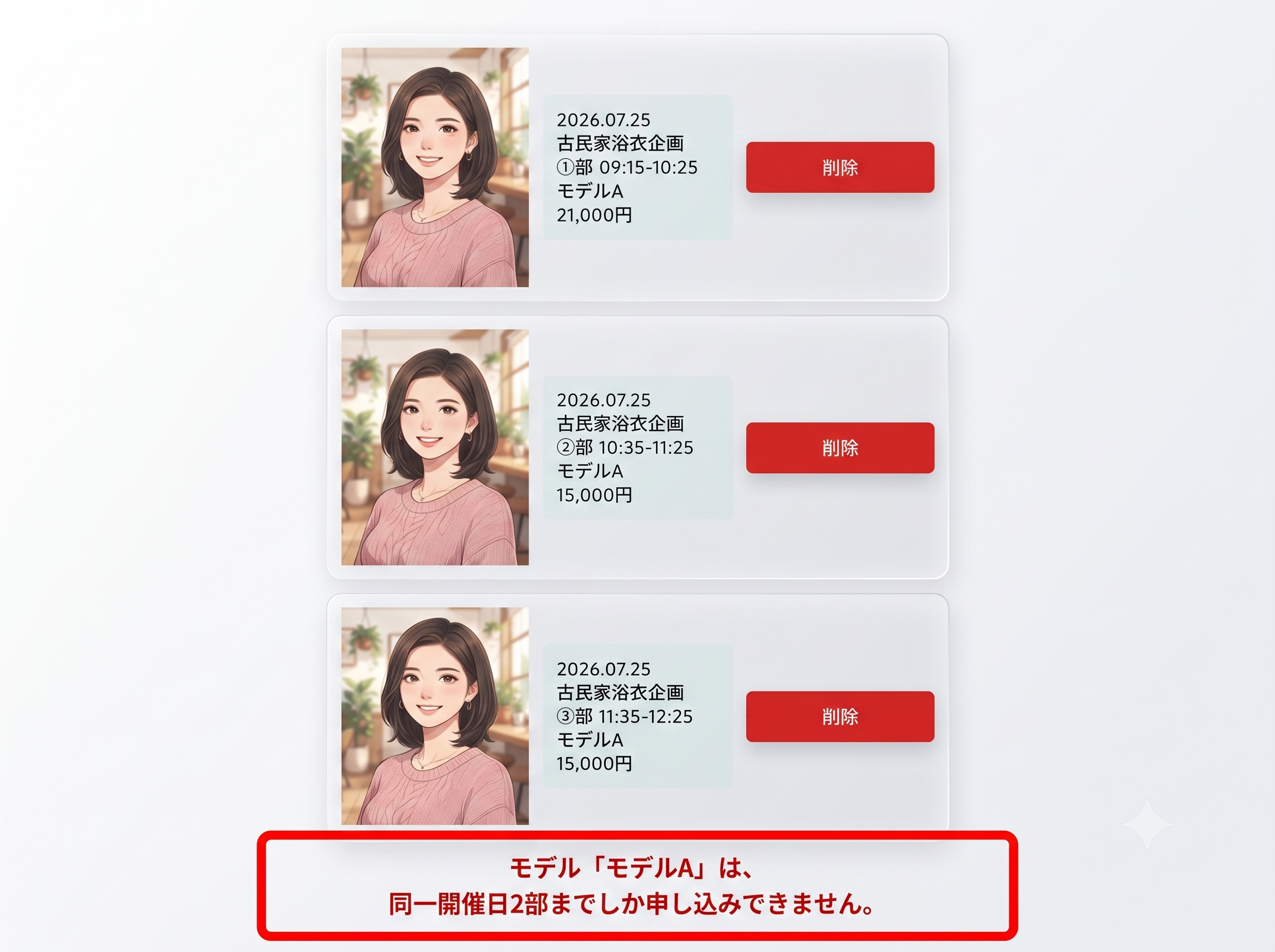 ３枠同時にカートに入れたらエラーになった