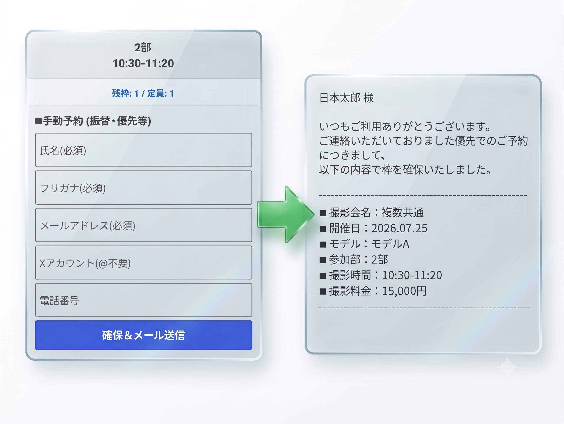 管理画面で優先予約者のための情報を入力した画面